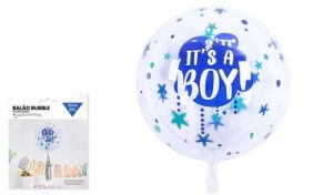 Balão Foil Redondo Transparente Baby Shower 50Cm