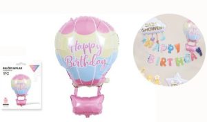 Balão Foil Balão Ar Quente Multicolor Pastel Happy Birthday 80Cm