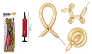 Blister 20 Balões Modelar 80Cm + Bomba 17Cm - Dourado Metálico