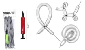 Blister 20 Balões Modelar 80Cm + Bomba 17Cm - Prateado Metálico