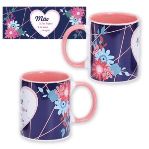 Caneca Azul Flores Mãe O Teu Lugar
