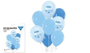 Blister 8 Balões Latéx Feliz Aniversário Baby Shower 30Cm