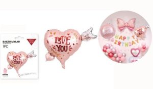 Balão Foil Coração LOVE YOU Cupido Rose Gold 69Cm