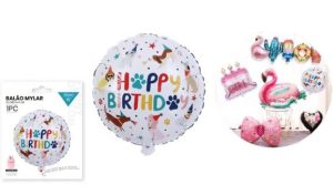 Balão Foil Redondo Happy Birthday Doggo 45Cm