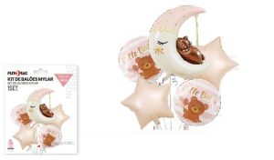 Kit 5 Balões Foil Hello Baby Lua Rosa 86Cm