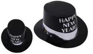 Chapéu de Festa Preto com Laço Letras Prateadas Happy New Year 26x29.5x13.5cm