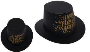 Chapéu de Festa Preto Letras Douradas Happy New Year 26x29.5x13.5cm