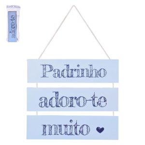 Placa Pendurar MDF Azul Padrinho Adoro-te 27x30x2Cm