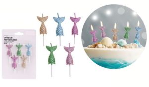 Blister 5 Velas de Aniversário Cauda de Sereia 3.9Cm