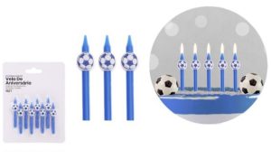 Blister 8 Velas de Aniversário Azuis Futebol 6Cm (FCP)