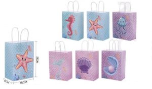 Saco Papel Presente 21x15x8Cm Sereia e Fundo do Mar