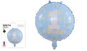 Balão Foil Redondo 1ST Birthday Azul/Rosa 45Cm