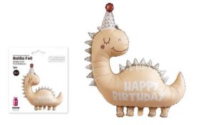 Balão Foil Dinossauro Creme Happy Birthday 86x88cm