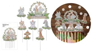 Blister 7 Toppers Bolo Animais da Selva Bebés Feliz Aniversário 15Cm