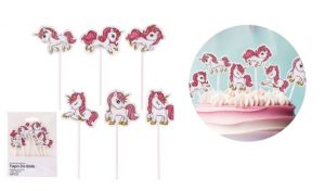 Conj. 6 Toppers Bolo Unicórnio 10Cm