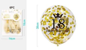 Blister 6 Balões Látex Gitter Dourado Lantejoulas Happy Birthday 30Cm