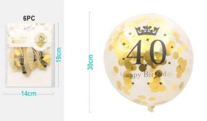 Blister 6 Balões Látex Gitter Dourado Lantejoulas Happy Birthday 30Cm - 40 Anos