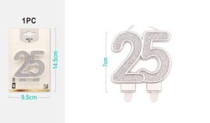 Vela Dupla de Aniversário 25 Prateada 7Cm