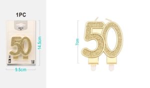 Vela Dupla de Aniversário 50 Dourada 7Cm