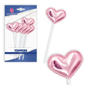 Blister 6 Toppers Corações Rosa