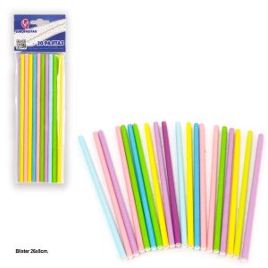 Blister 20 Palhinhas Papel Coloridas Pastel