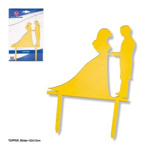 Topper Acrílico Bolo Dourado Casamento Noivos