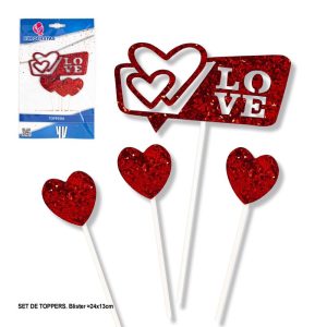 Blister 4 Toppers Corações LOVE