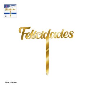 Topper Acrílico Bolo Dourado Felicidades