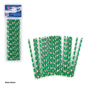 Blister 20 Palhinhas Papel Bolas Futebol - Verde