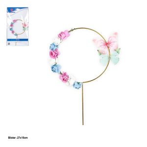 Topper Aro Dourado com Flores e Borboletas