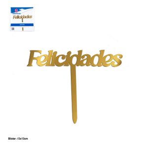 Topper Acrílico Bolo Dourado Felicidades - Modelo 1