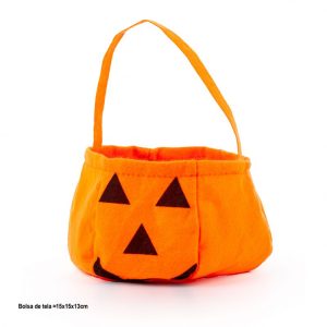 Bolsa de Pano Laranja Doces Halloween15x15x13Cm