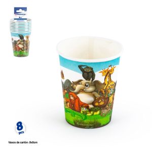Blister 8 Copos Papel Animais Divertidos 9x8Cm