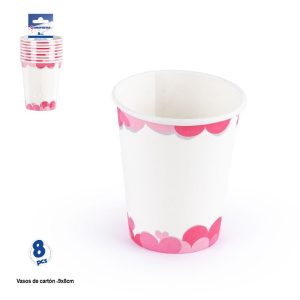 Blister 8 Copos Papel Brancos Corações 9x8Cm