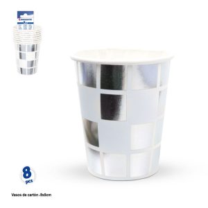 Blister 8 Copos Papel Estilo Bola Disco Prateada 9x8Cm