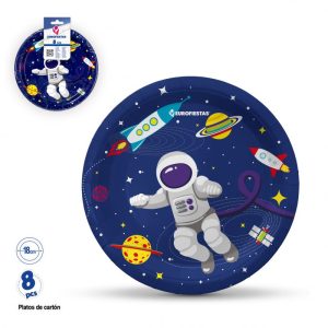 Conj. 8 Pratos Papel Astronauta 18Cm