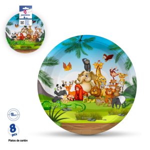 Blister 8 Pratos Papel Animais Divertidos