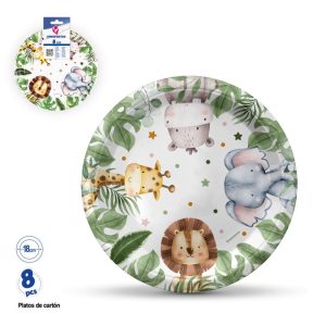Blister 8 Pratos Papel Animais da Selva 18Cm