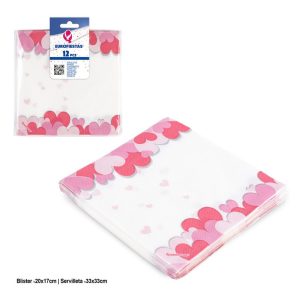 Blister 12 Guardanapos Papel Corações 33x33Cm