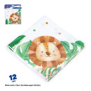 Blister 12 Guardanapos Papel Animais da Selva 33x33Cm
