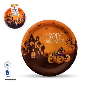 Conj. 8 Pratos Papel Happy Halloween 18Cm