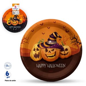 Conj. 6 Pratos Papel Happy Halloween 23Cm