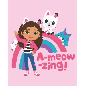 Manta Polar Rosa Gabby´s Dollhouse Rainbow A-meow-zing 100x140cm 100% Lã Polar