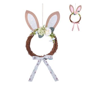 Decoração Coroa Porta Páscoa Rosa/Verde 23x41Cm