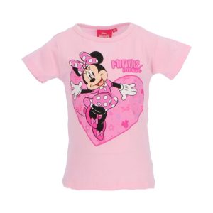 T-Shirt de Menina Manga Curta Rosa Claro Minnie Heart