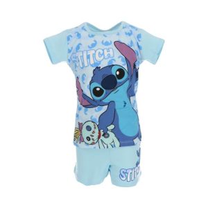 Pijama de Menina Curto Primavera-Verão Stitch Scrump Azul Claro