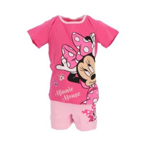 Pijama de Menina Curto Primavera-Verão Minnie Chic Rosa T-Shirt Escura