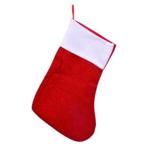 Meia de Natal para Pendurar Vermelha com Glitter 39Cm