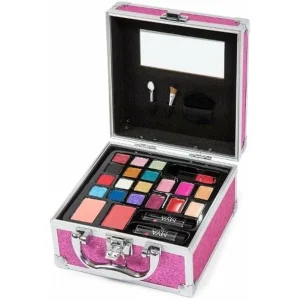 Mala Maquilhagem Metal Rosa Glitter MYA Travel 27 Peças 15.5x15.5x9.5Cm