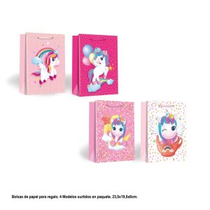 Saco Papel Presente Pequeno Unicórnio 23,5x19,5x8Cm
